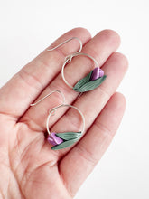 Load image into Gallery viewer, Spring Tulips Silver Hoop Dangle Earrings (Purple)
