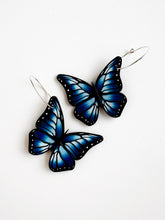 Load image into Gallery viewer, Blue Butterfly Large Statement Hoop Earrings