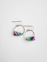 Load image into Gallery viewer, Spring Tulips Silver Hoop Dangle Earrings (Purple)