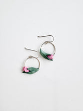 Load image into Gallery viewer, Spring Tulips Silver Hoop Dangle Earrings (Pink)