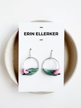 Load image into Gallery viewer, Spring Tulips Silver Hoop Dangle Earrings (Pink)