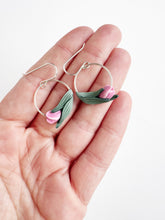 Load image into Gallery viewer, Spring Tulips Silver Hoop Dangle Earrings (Pink)