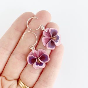 Pansy Blossom Dangles in Pink/Purple