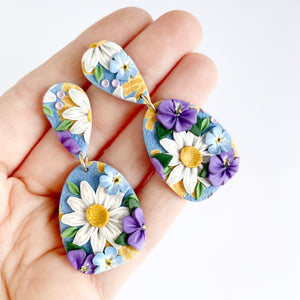 Spring Wildflowers Large Dangle Earrings