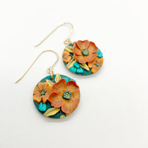 Burnt Orange Bouquet Circle Dangle Earrings