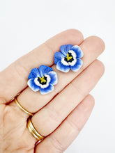 Load image into Gallery viewer, Pansy Flower Statement Stud in Blue
