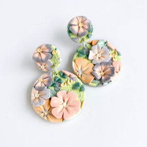 Pastel Bouquet Medium Circle Dangle Earrings