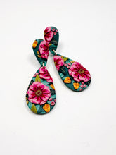 Load image into Gallery viewer, Pink &amp; Teal Large Stud Dangle Earrings
