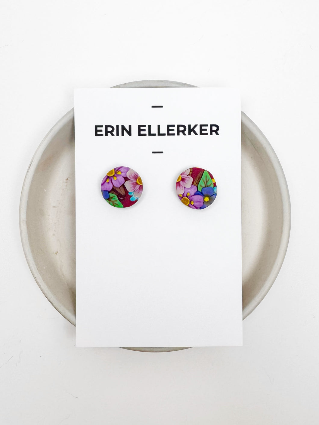 Burgundy Bouquet Circle Stud Earrings