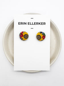 Sunflower Bouquet Circle Stud Earrings