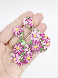 Pink Cosmos Large Dangle Earrings