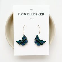 Load image into Gallery viewer, Butterfly Hoops in Teal/Purple
