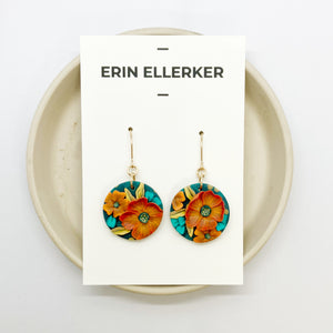 Burnt Orange Bouquet Circle Dangle Earrings