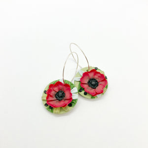 Red Poppies Circle Hoop Earrings