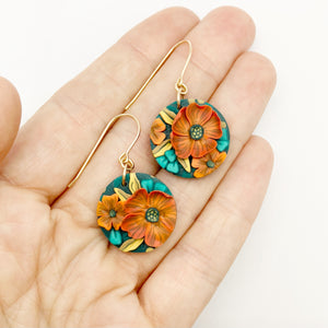 Burnt Orange Bouquet Circle Dangle Earrings