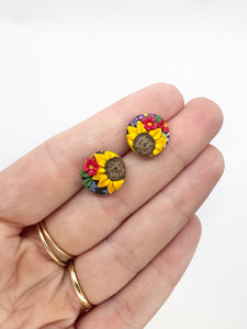 Sunflower Bouquet Circle Stud Earrings