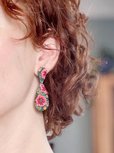 Load image into Gallery viewer, Pink &amp; Teal Large Stud Dangle Earrings
