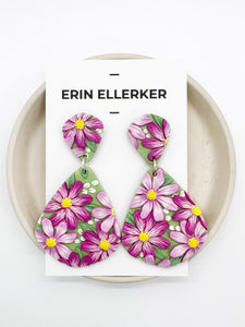 Pink Cosmos Large Dangle Earrings