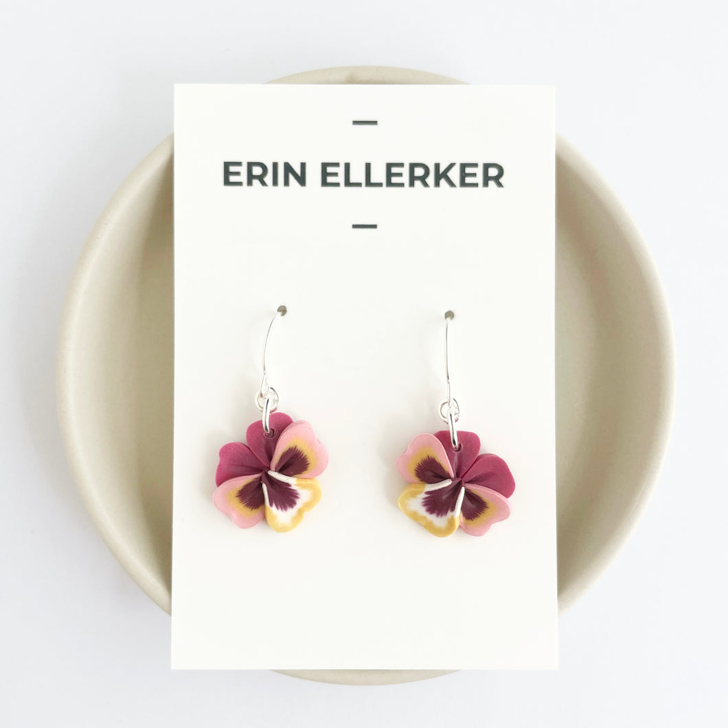 Pansy Blossom Dangles in Pink/Yellow