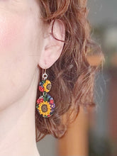 Load image into Gallery viewer, Sunflower Bouquet Double-Circle Dangle Earrings
