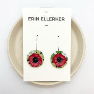 Red Poppies Circle Hoop Earrings