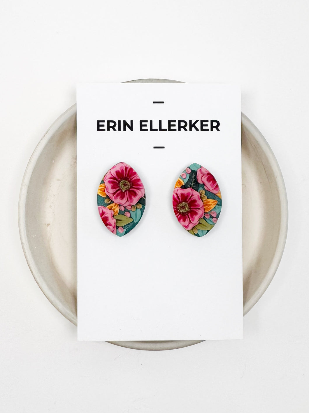 Pink & Teal Large Statement Stud Earrings