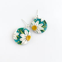 Load image into Gallery viewer, Teal Daisies Medium Circle Dangle Earrings
