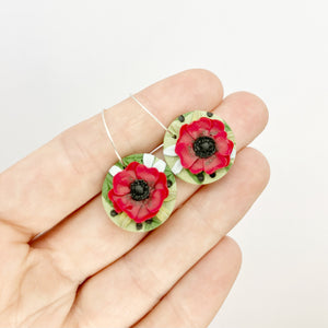 Red Poppies Circle Hoop Earrings