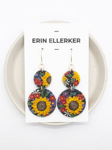 Sunflower Bouquet Double-Circle Dangle Earrings