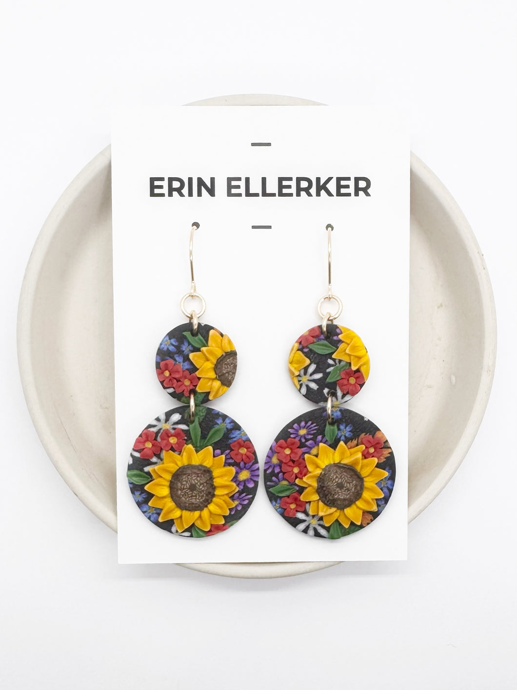 Sunflower Bouquet Double-Circle Dangle Earrings