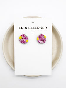 Pink Cosmos Circle Stud Earrings