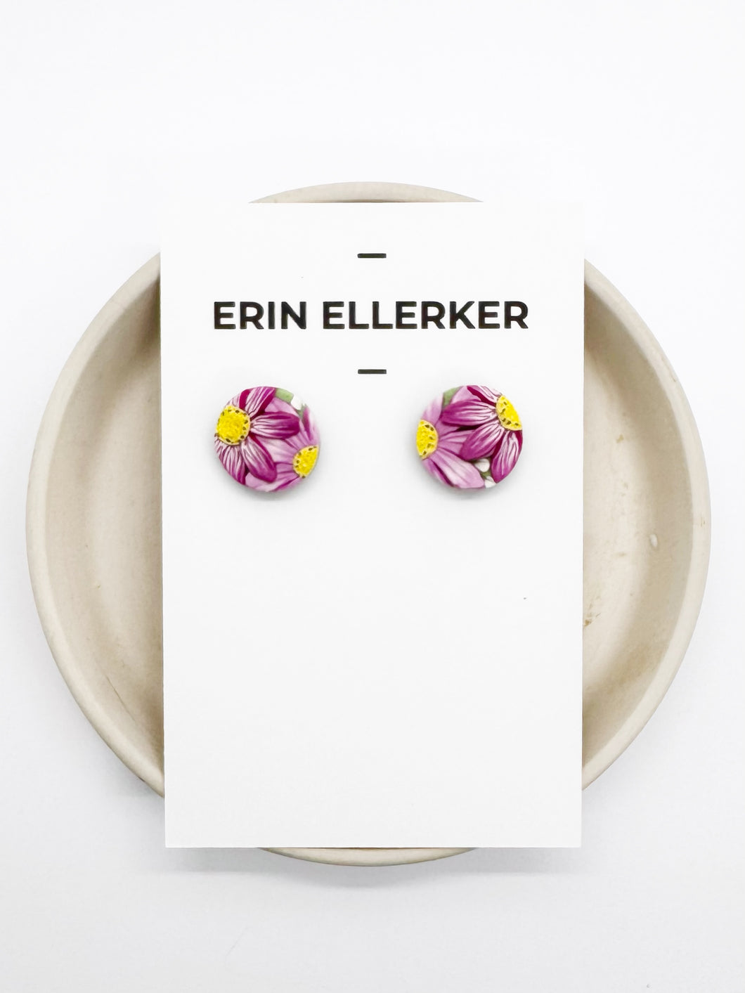 Pink Cosmos Circle Stud Earrings