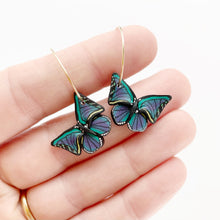 Load image into Gallery viewer, Butterfly Hoops in Teal/Purple
