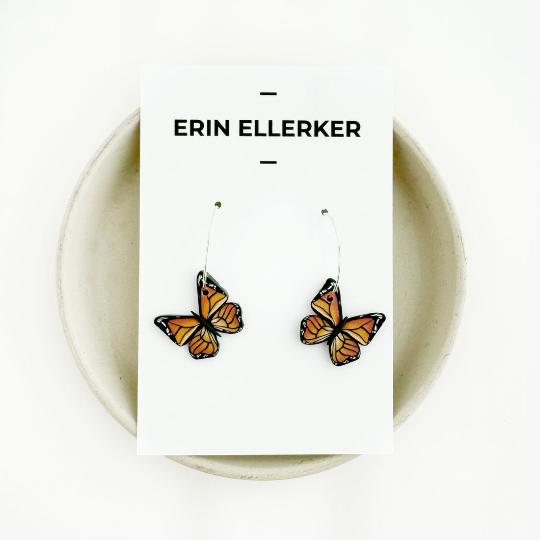 Monarch Butterfly Small Hoop Earrings