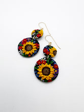 Load image into Gallery viewer, Sunflower Bouquet Double-Circle Dangle Earrings
