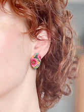 Load image into Gallery viewer, Pink &amp; Teal Large Statement Stud Earrings
