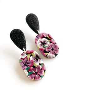 Magenta & Black Colour Block Dangle Earrings