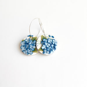 Blue Hydrangeas Circle Hoop Earrings