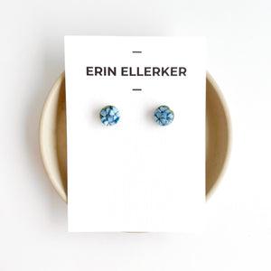 Blue Hydrangeas Mini Circle Stud Earrings