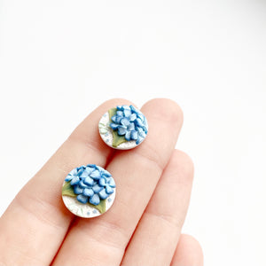 Blue Hydrangeas Circle Stud Earrings