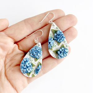 Blue Hydrangeas Large Dangle Earrings