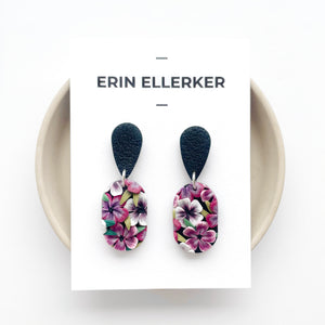 Magenta & Black Colour Block Dangle Earrings