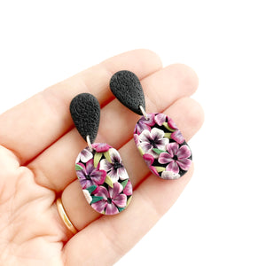 Magenta & Black Colour Block Dangle Earrings