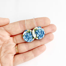 Load image into Gallery viewer, Blue Hydrangeas Circle Hoop Earrings
