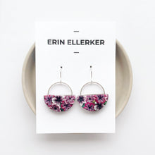 Load image into Gallery viewer, Magenta &amp; Black Silver Half Circle Dangle Earrings
