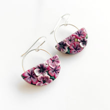 Load image into Gallery viewer, Magenta &amp; Black Silver Half Circle Dangle Earrings

