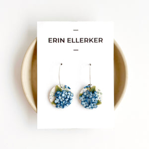 Blue Hydrangeas Circle Hoop Earrings