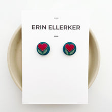 Load image into Gallery viewer, Red Flowering Hearts Circle Stud Earrings
