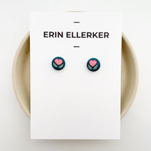 Load image into Gallery viewer, Pink Flowering Hearts Mini Circle Stud Earrings
